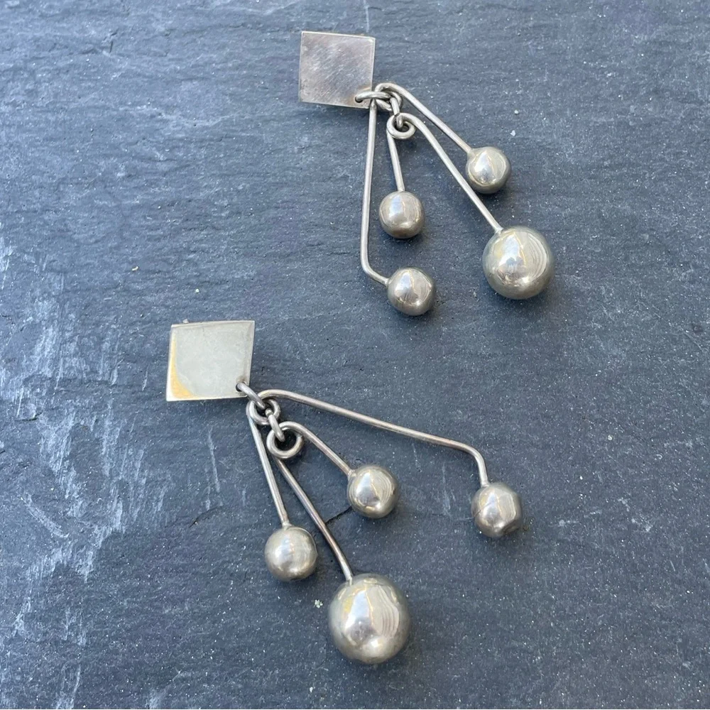 Vintage Taxco Sterling Silver Large Dangly Statement Earrings - Picture 6 of 13